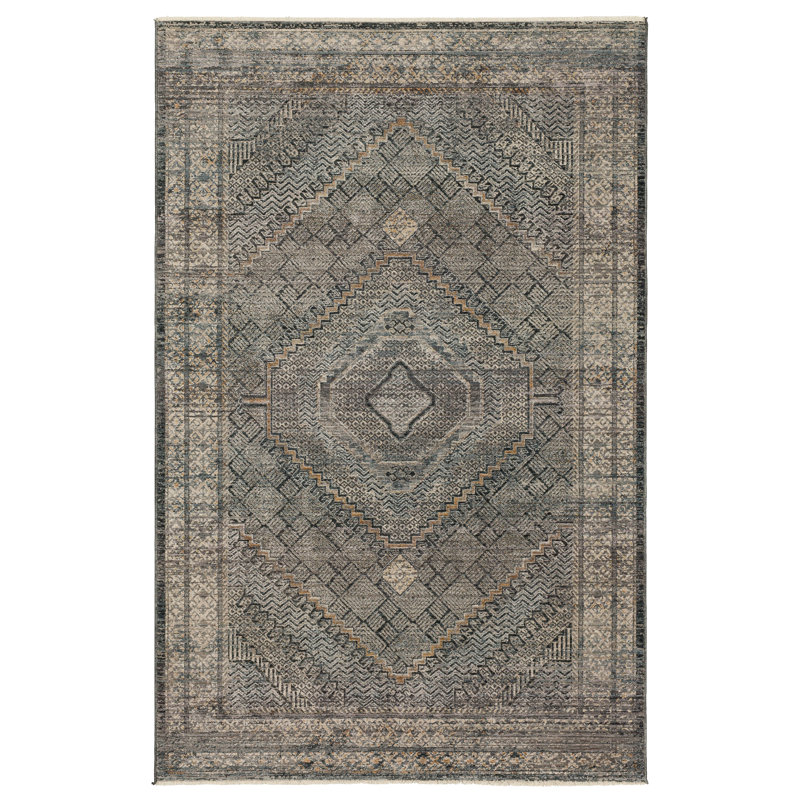 Broadmeadow Polyester Geometric Woven Gray Area Rug, Runner 1'11" x 10'