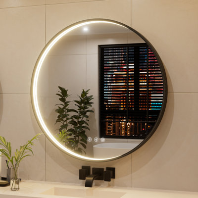 Frame Round LED Bathroom Mirror, Dual Bluetooth Speakers, Anti-Fog, 3 Color Temperature & Dimmable Light, IP54 Waterproof, ETL Certified