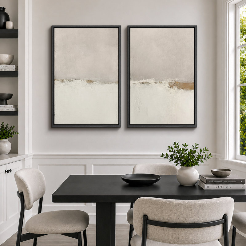 Paysage minimaliste «Œuvre abstraite grunge beige beige, images murales simples minimalistes neutres, impression sur toile encadrée, 2 pièces»