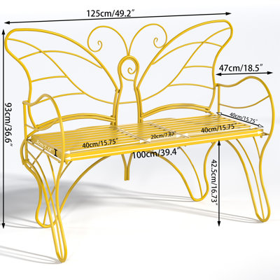 49" Butterfly Metal Outdoor Bench Patio, Outdoor Porch Bench With Built-in Table