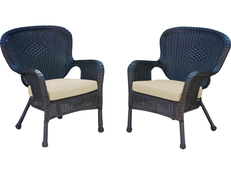 Chaise de patio avec coussins Batchelder, Ivoire, Noir