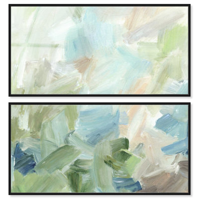 Ensemble de décoration murale « Bleus clairs menthe » d'Ira Colmeva, impression acrylique encadrée, couleur sauge, par Art Remedy, cadre noir, 46 x 23 cm