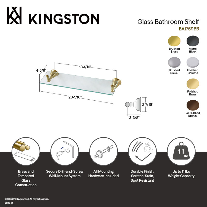 Tablette en verre Kingston, Laiton poli