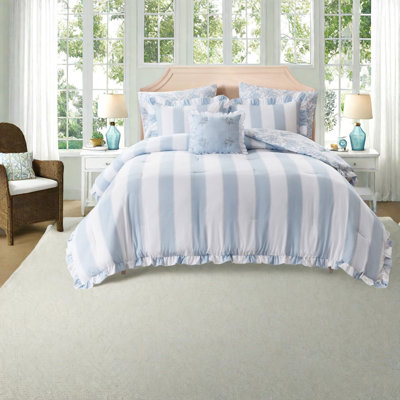 Blue 4-Piece Twin/Twin XL Bedding Sets, Microfiber Toile Ruffle Comforter