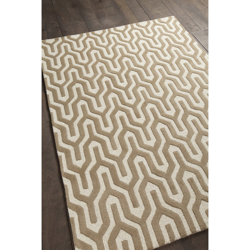 Tapis en laine à motif géométrique abstrait et brun touffeté à la main Preston, 5 pi x 7 pi