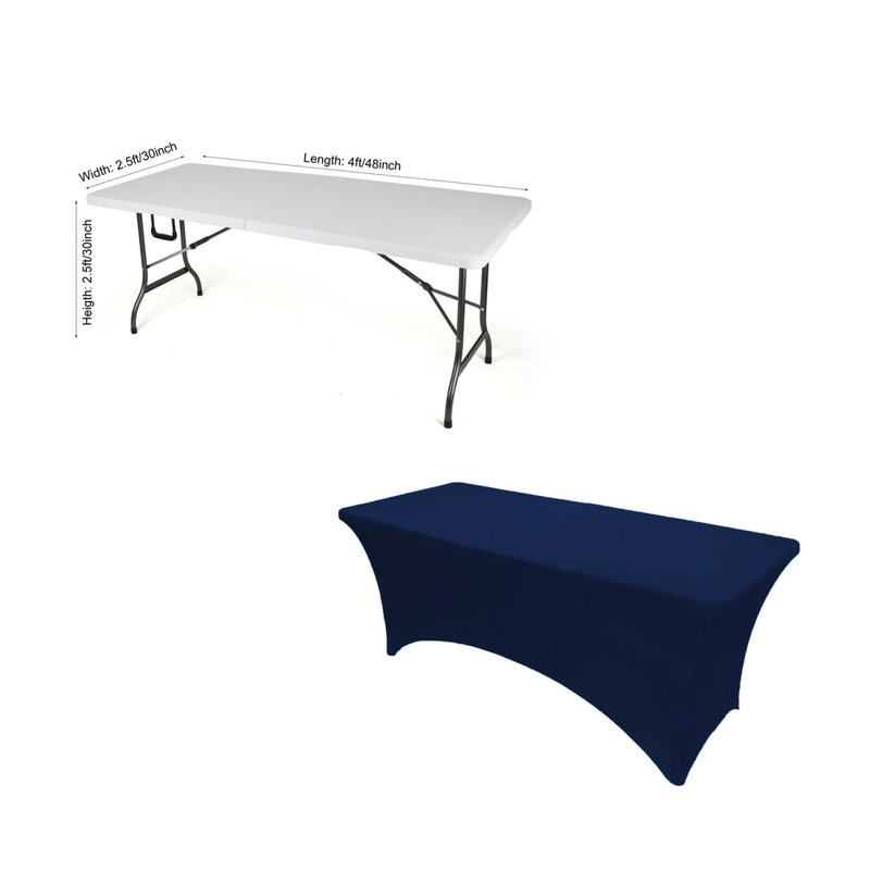 4Ft, 6Ft, 8Ft Spandex Tablecloth Fitted Stretch Rectangular Table Cover For Dining Wedding Party, 48" x 30", Navy Blue