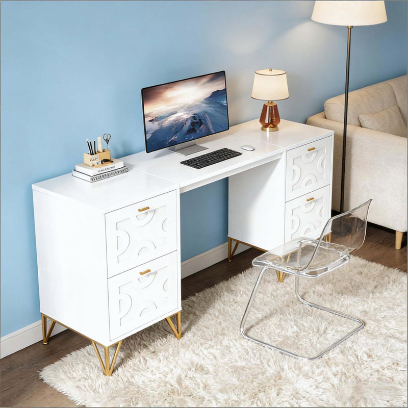 Élégant bureau avec 4 tiroirs classeurs
