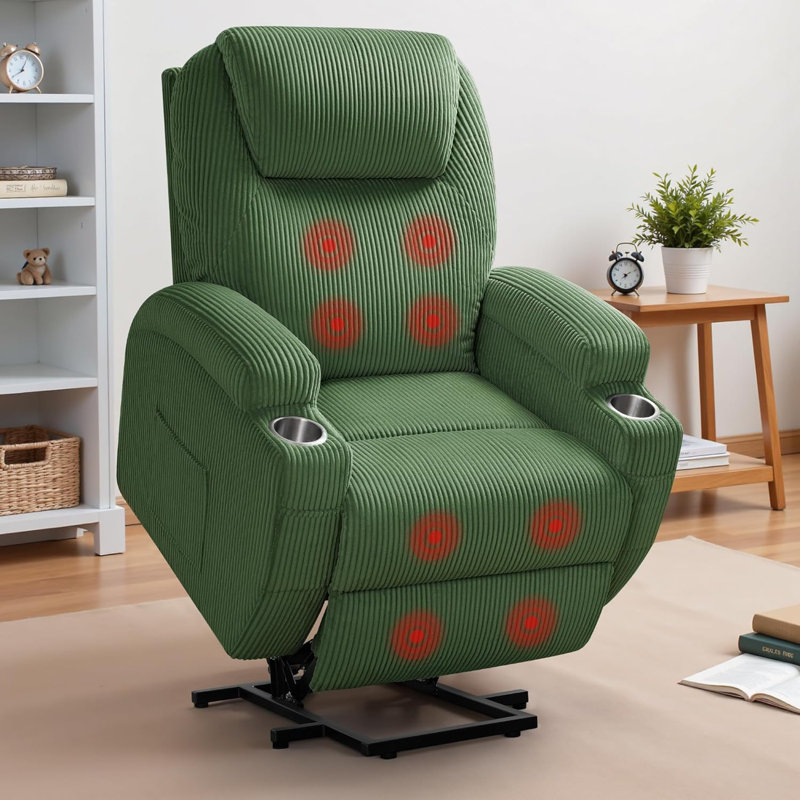 Fauteuil inclinable électrique avec massage Power Lift, Tissu vert