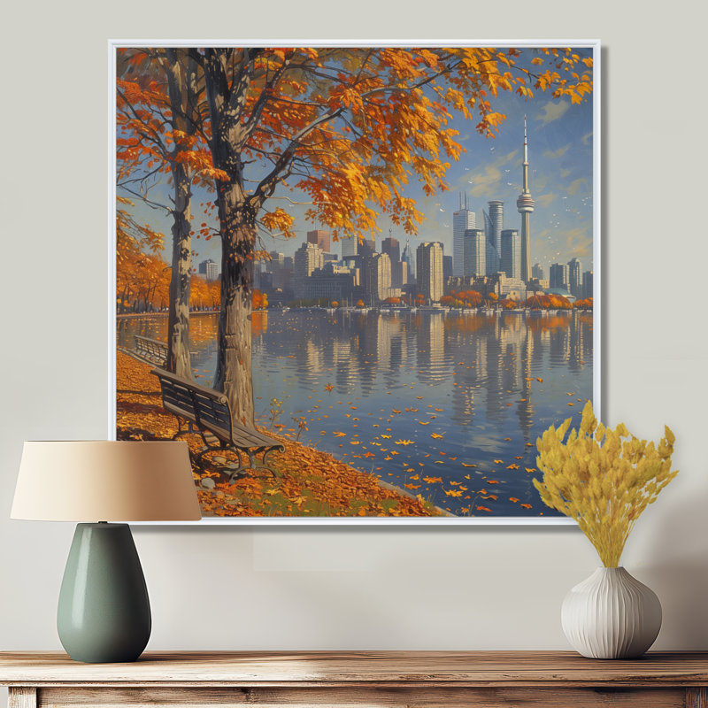 Réflexions d'automne à Toronto - décor mural de la ville de Toronto, Toile encadrée flottée blanche