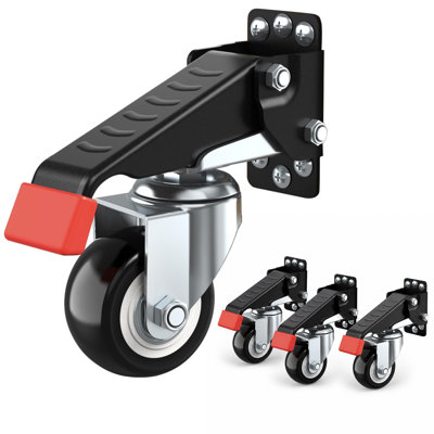 Heavy Duty Retractable Caster Set of 4 Foot Operated 360 Swivel PU Wheels With Mounting Template and Full Hardware for Workbenches Stationary Machinery, Black(920LB)