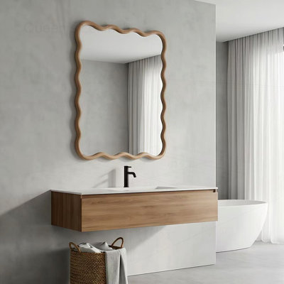 20"x30" Wavy Rectangle Solid Wood Frame Decorative Mirror