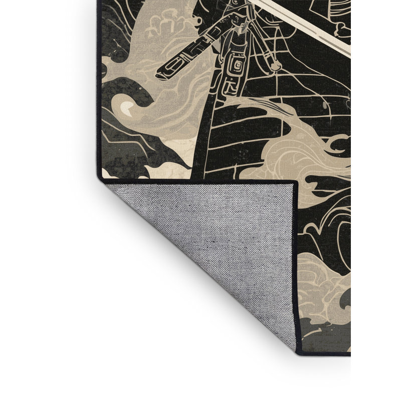 Tapis beige chic et luxueux lavable à la machine Elmwood Shogun Warrior, 2 pi x 3 pi