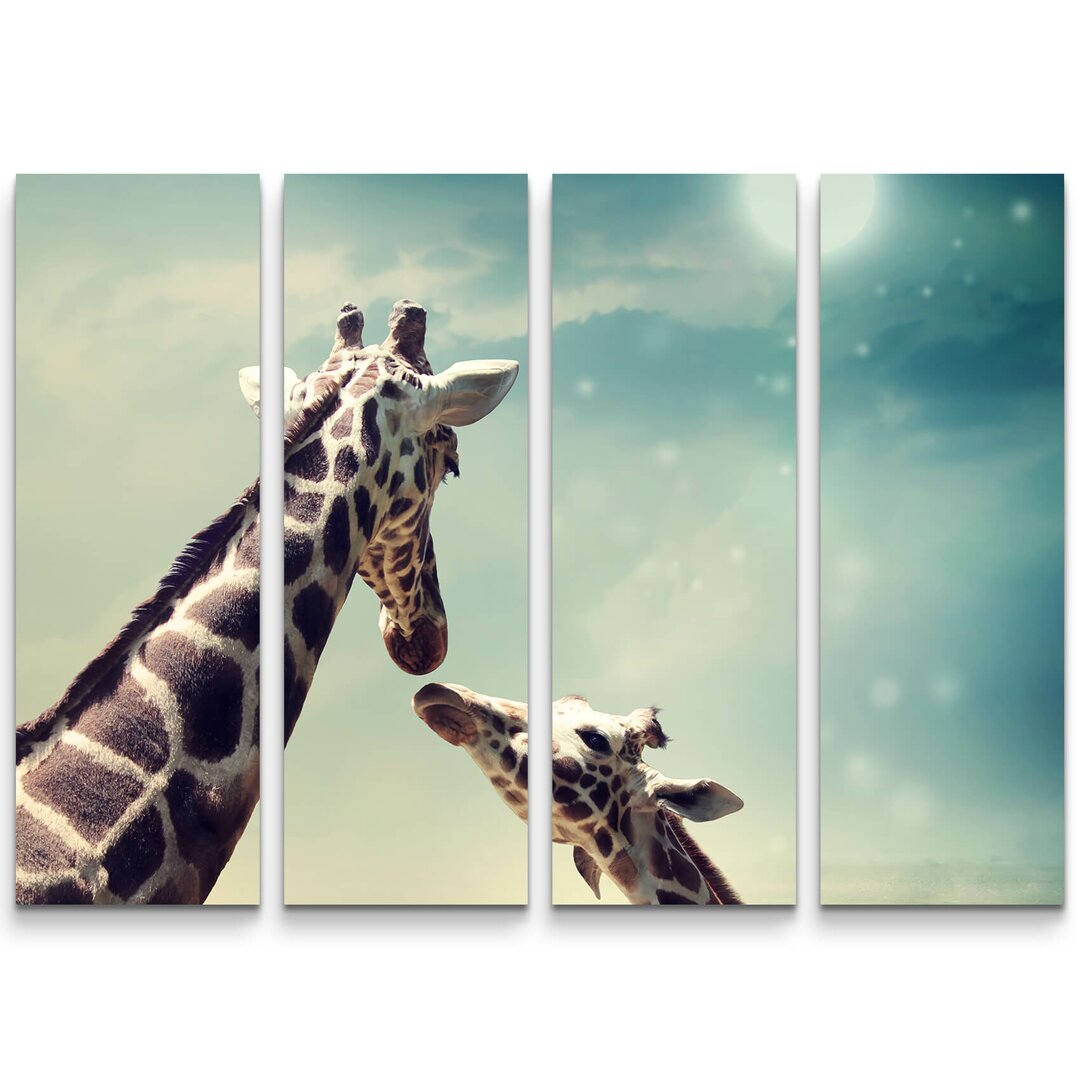 4-tlg. Leinwandbilder-Set Giraffe mit Kind