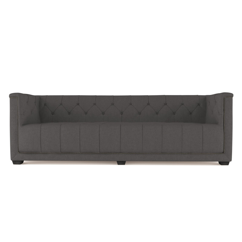 Velvet Sofa, Alabaster Genuine Leather, 96"