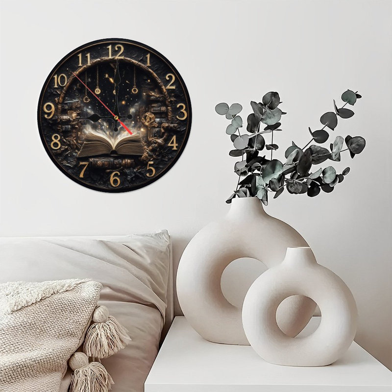 Horloge, chiffres, livre ouvert, étoiles