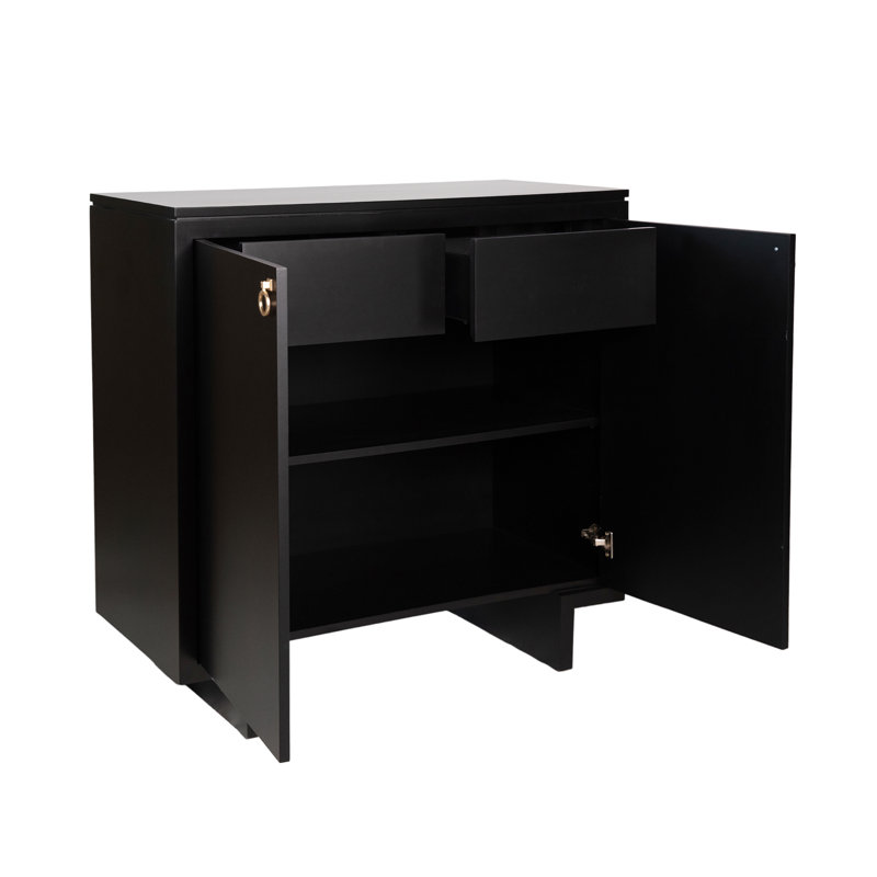 William Solid Wood 2 - Door Accent Cabinet, Tricorn Black