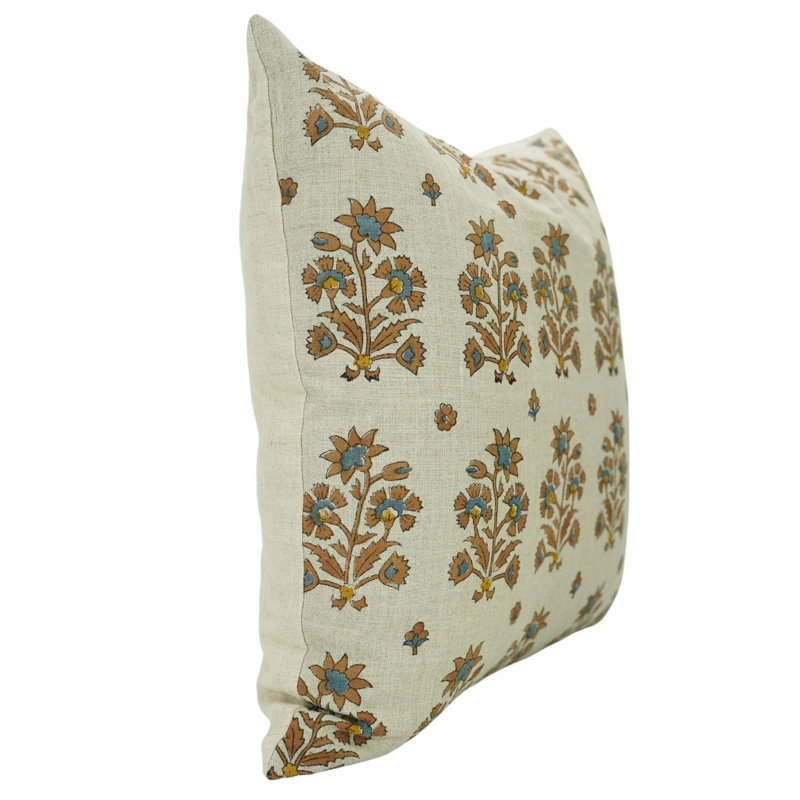 Coussin décoratif à motif de blocs de tissu fabriqué à la main Fab divine, Kesariya, H 36 po x l 14 po, Forme rectangulaire