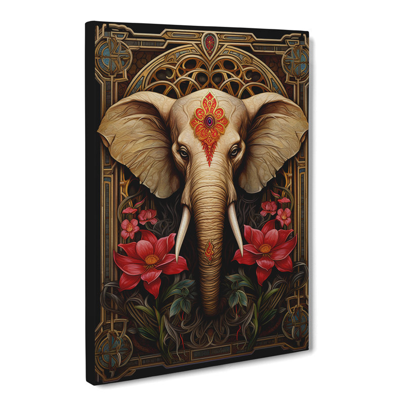 Elephant Art Nouveau Art - Wrapped Canvas, 50cm H x 35cm W x 3cm D