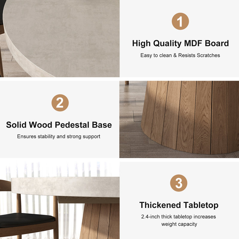 Gray and Natural Wood Round Extendable Dining Table for 4-6