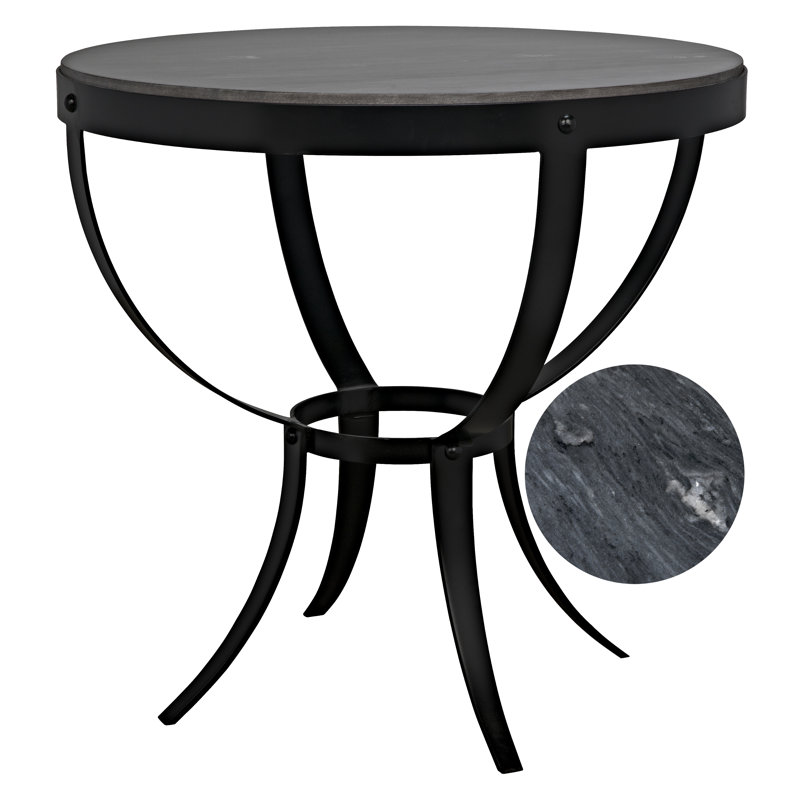 Byron 30" Round Marble Top Pedestal End Table in Stone and Metal