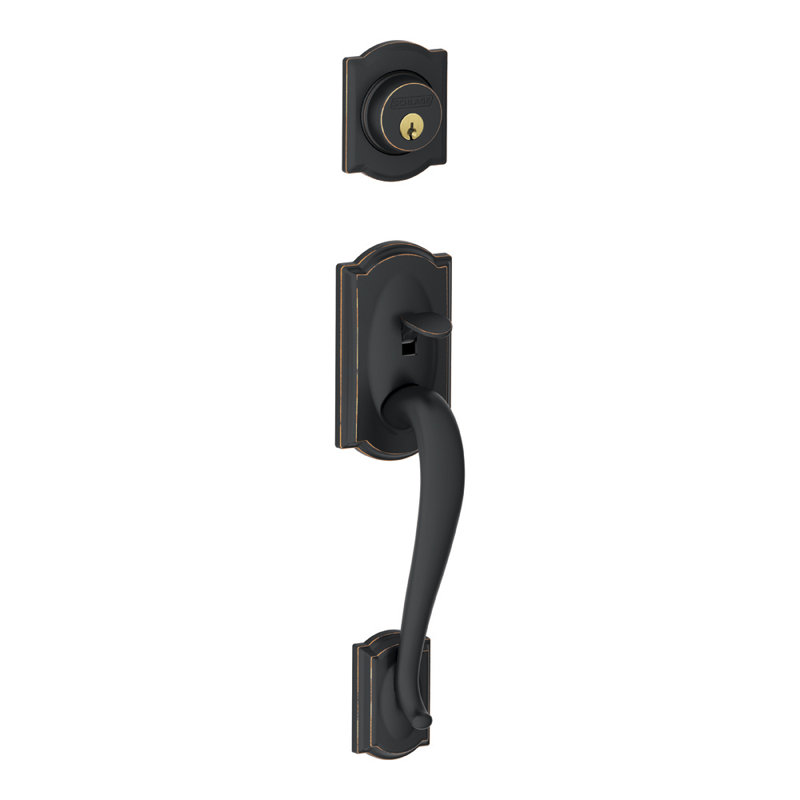 Camelot Exterior Portion Handleset with Single Cylinder Deadbolt (Interior Portion Sold Separately), Aged Bronze