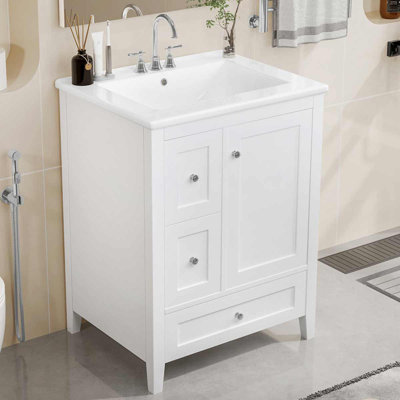 Meuble-lavabo de 24 po avec lavabo en céramique, armoire de rangement avec séparateurs amovibles
