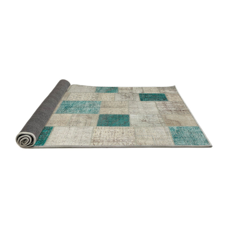Tapis contemporain beige / turquoise, Rond 5 pi