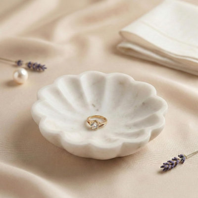 HandMade Marble Jewelry Tray, Trinket Dish, Catch-all,5" | 100% Natural Marble Bowl- Organizes Rings, Earrings, Bracelets & Keys, Gift-Ready for Mother Sister Daughter on all Occasions