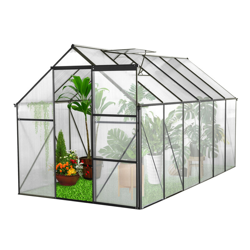 Serre d'extérieur toutes saisons 6 pi x 12 pi - Polycarbonate avec toit réglable et cadre rouillé - Usage intensif, protection des plantes noire