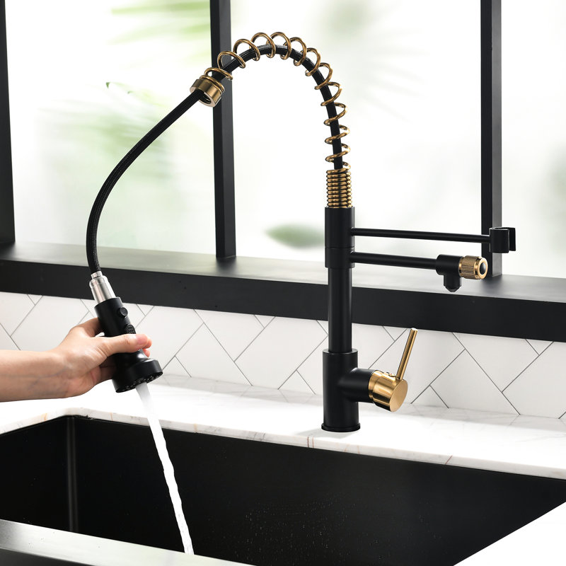 Robinet de cuisine noir et or - robinet d'eau potable avec évier d'aspect élégant, Noir / or