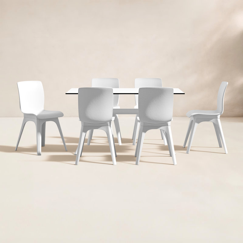 Saranna 6 - Person Patio Dining Set with Rectangular Table, White