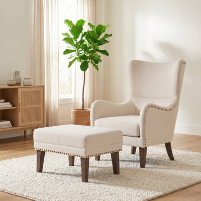 Upholstered Wingback Chair and Ottoman Set with Nailhead Trim