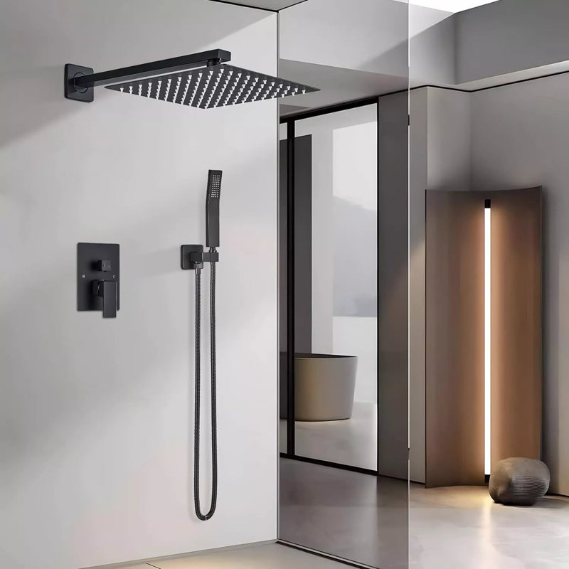2 Function Shower Faucet System Set 8 in Rainfall Head with Mixer Valve Wall Mounted, Black
