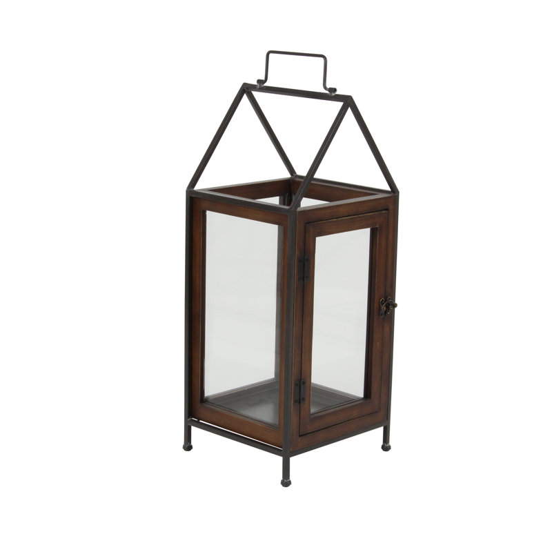Lanterne en verre en métal/bois