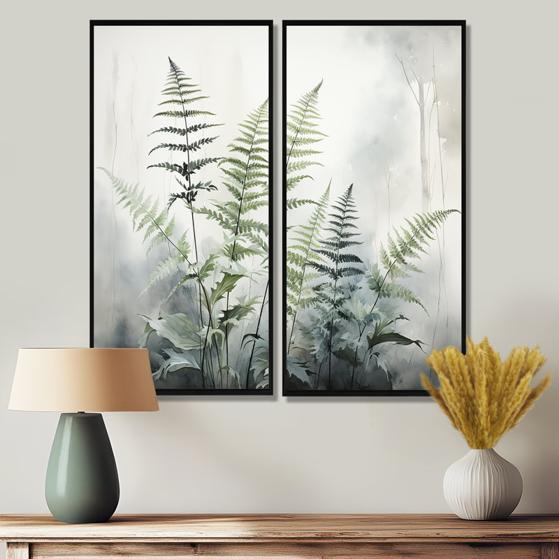 Ferns Silver Whispers II - ensemble d'art mural argenté de 2, H 32 po x l 32 po, Noir