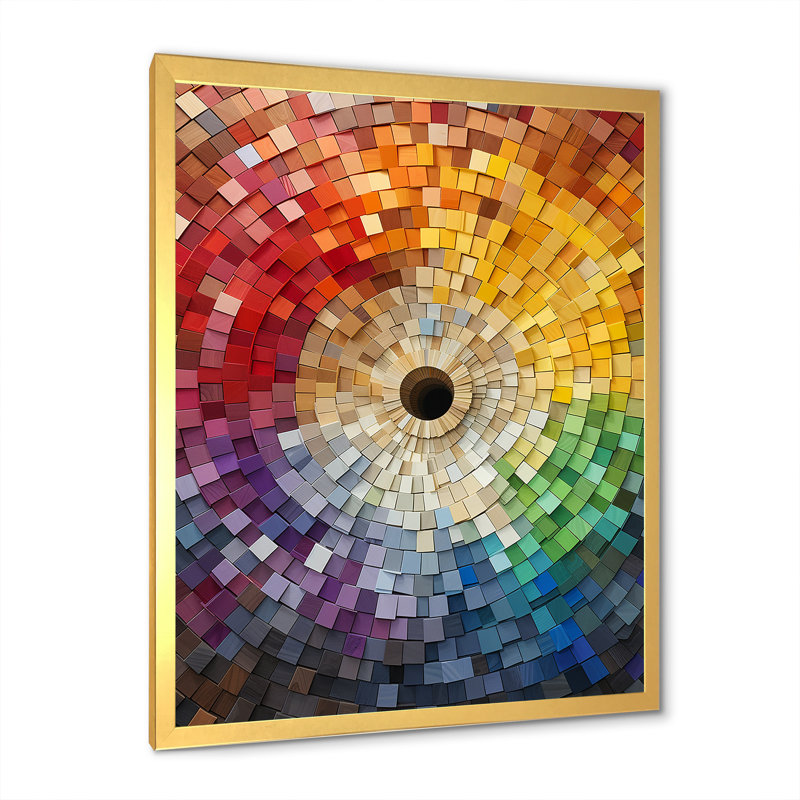«Colorful Spiraling Mosaic - Abstract Spirals», art mural, Cadre doré simple, H 20 po x l 12 po x P 1 po