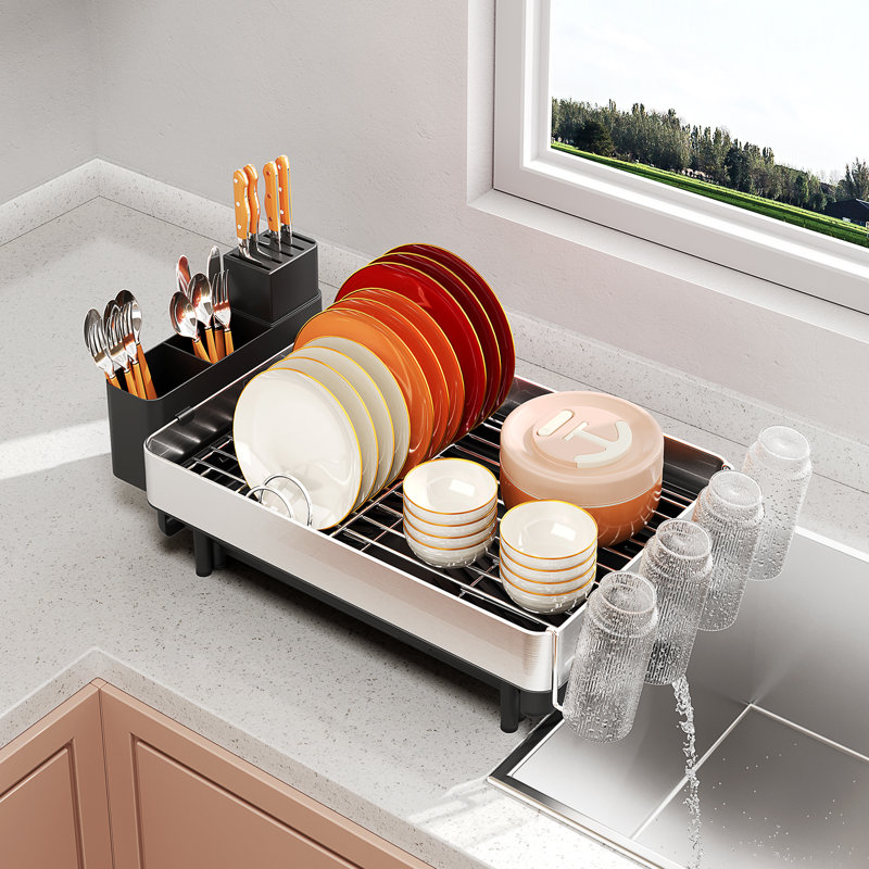 Égouttoir à vaisselle réglable pour comptoir de cuisine, égouttoir à vaisselle extensible en acier inoxydable 304, égouttoir à vaisselle très grande capacité pliable, égouttoir à assiettes
