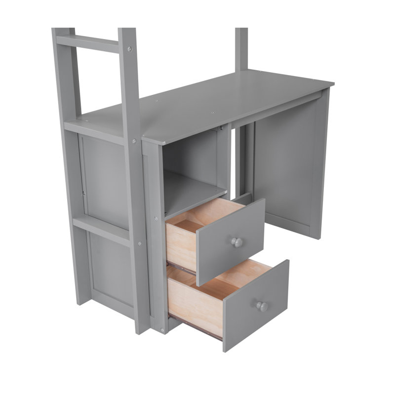 Lit mezzanine en bois avec garde-robe et bureau avec armoire, Lit simple