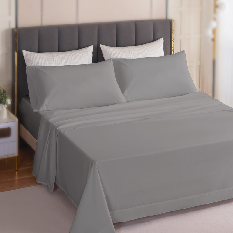 Ensemble de draps 100% coton, Ensemble de draps pour très grand lit avec 2 taie, Gris