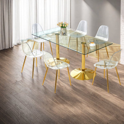 Ensembles de table de salle à manger modernes avec verre trempé et accents dorés pour une expérience de salle à manger spacieuse