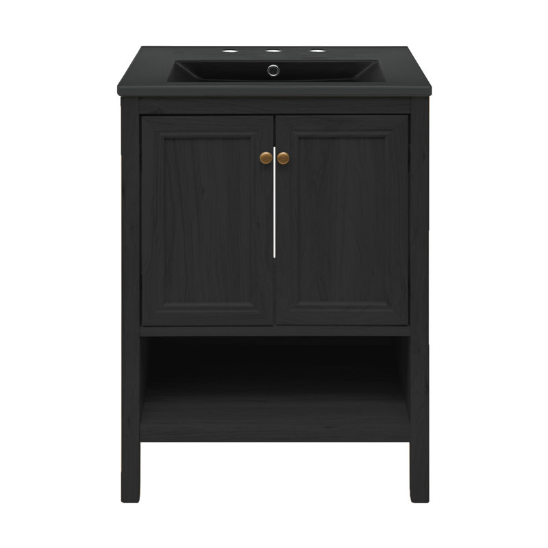 Château 24" Freestanding Bathroom Vanity Oak with Sink Top, Black, Black, 8" Widespread