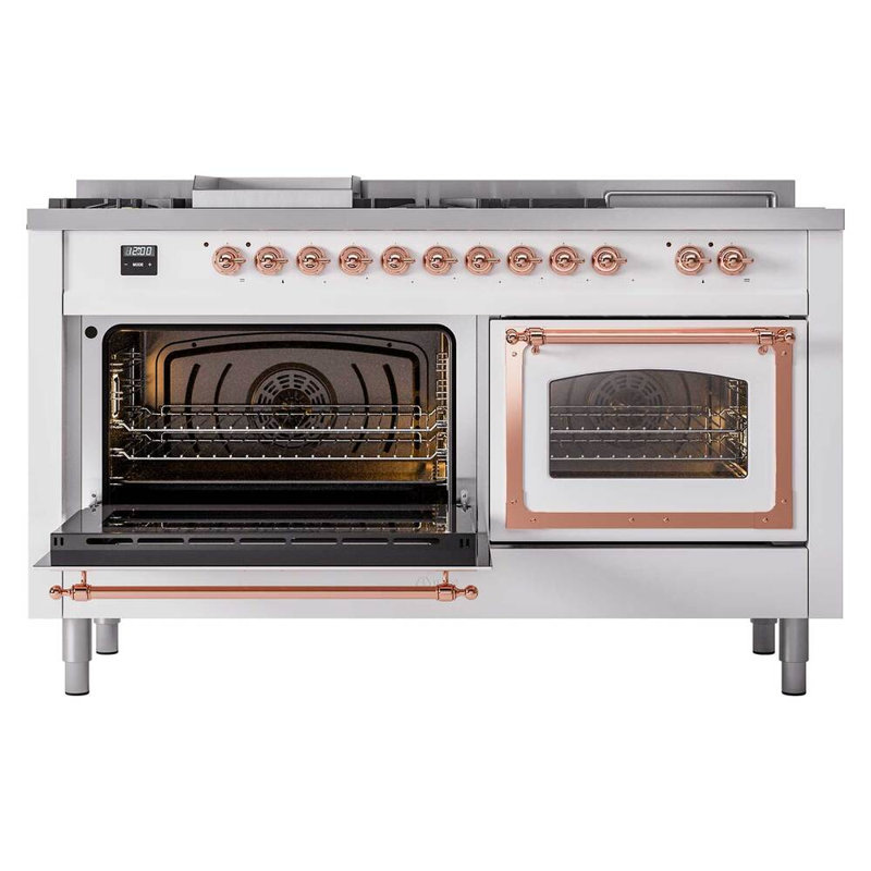 ILVE Nostalgie II Noblesse 60 inch Dual Fuel Range  (7 Sealed Burners + Griddle + French Top, Triple Glass Door, RAL), Copper