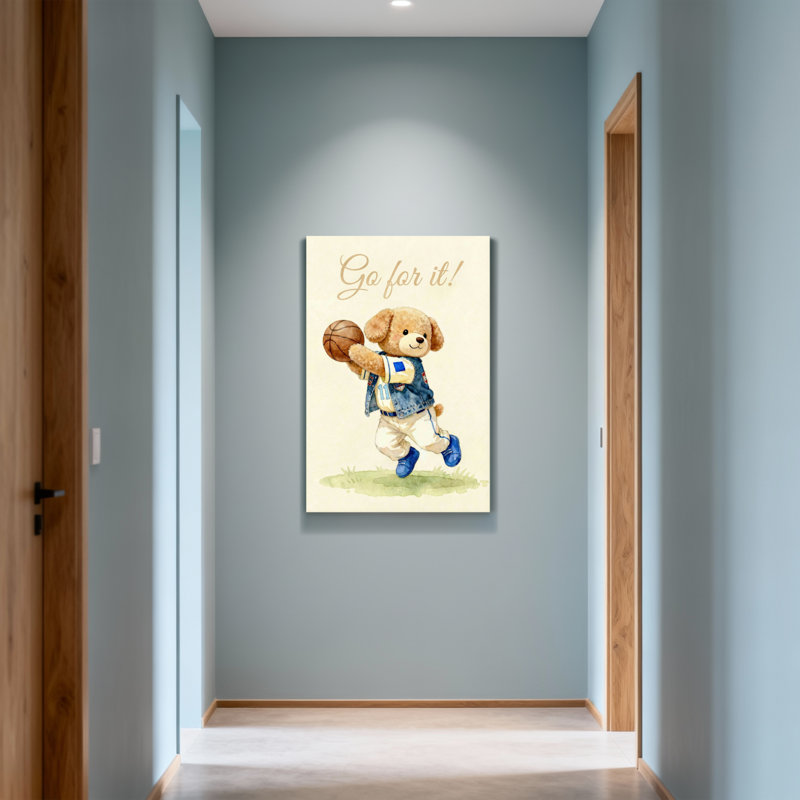 Animals Cute Bear Playing Basketball With Backpack, 36" H x 24" W