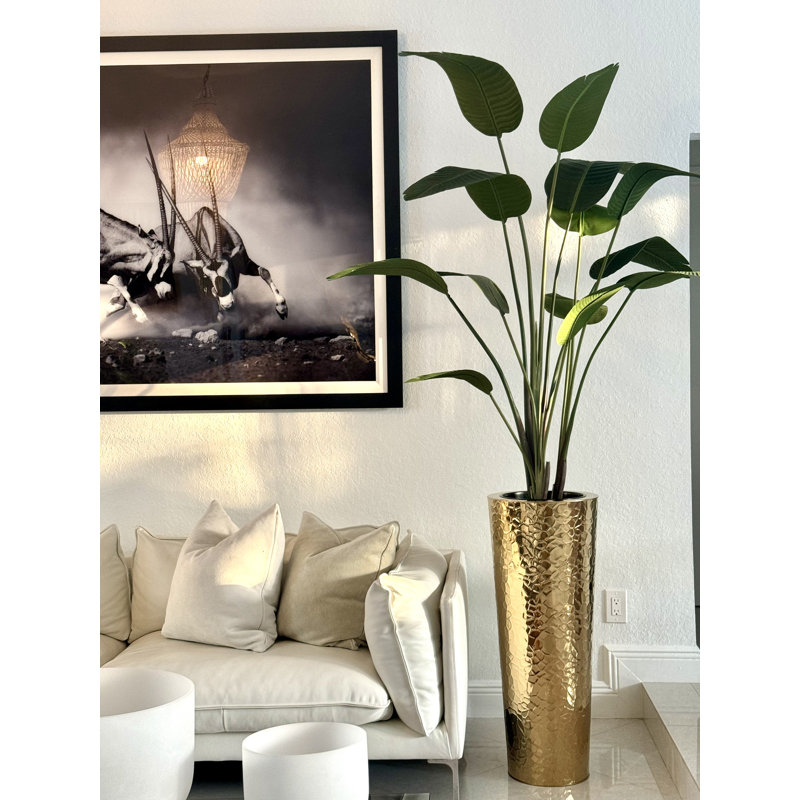 Faux Bird Of Paradise Tree in Metal Planter, Gold, 96" H x 40" W x 24" D