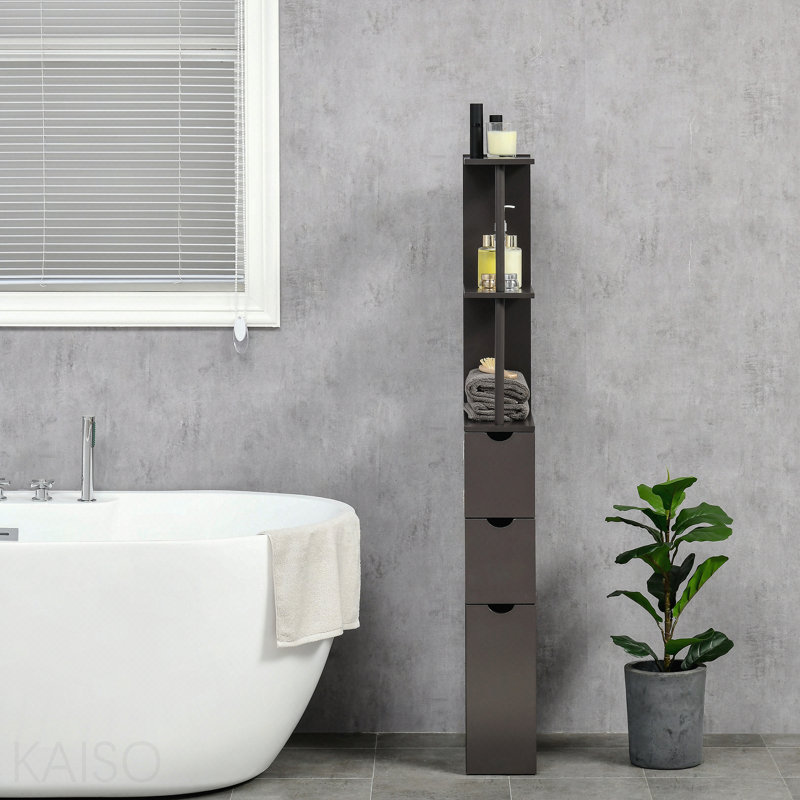 Armoire de rangement pour salle de bain de 54 po de hauteur, tour à linge autoportante avec tablette à 2 niveaux et tiroirs, rangement de plancher étroit
