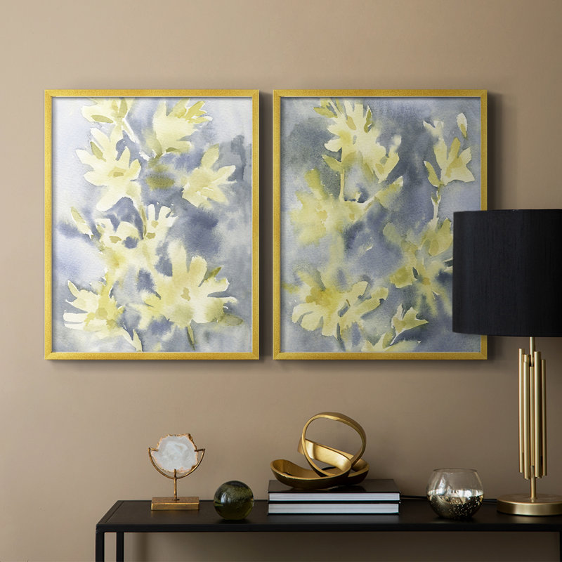 Impression encadrée Forsythia Blooms I-Premium - prête à être accrochée - aucun clou requis - aucun clou requis, Doré