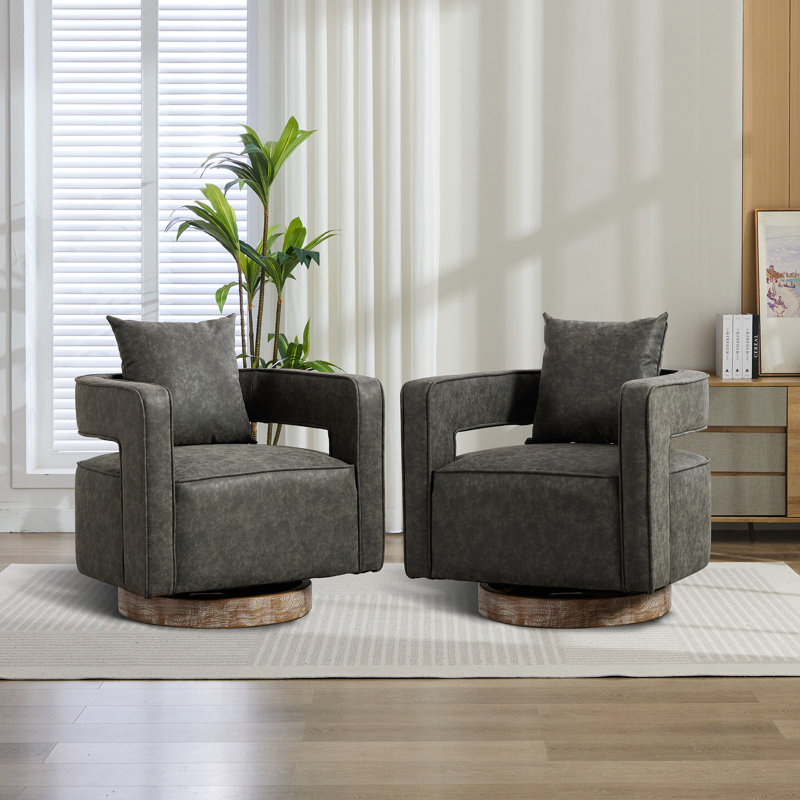 Chaise d'appoint 28,9 "en polyuréthane pivotant à 360 ° avec coussin décoratif 28,9" (ensemble de 2), Gris, 2