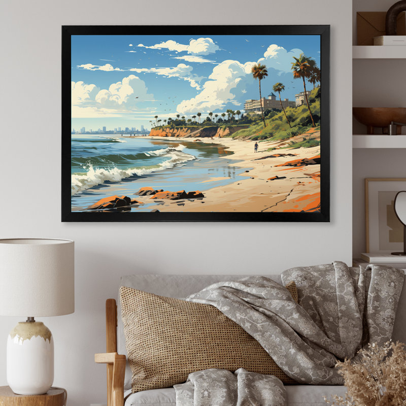 California Seascape II - art mural californien, H 34 po x l 44 po x P 1,5 po, Cadre photo noir