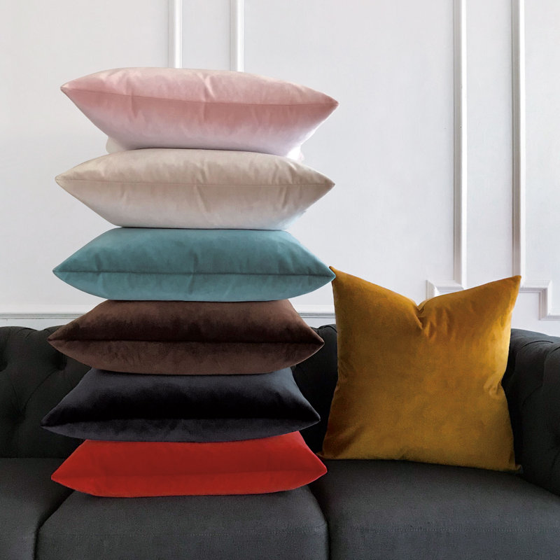 Uma Velvet Square Pillow Cover & Insert, 22"H x 22"W x 5"D, Gold