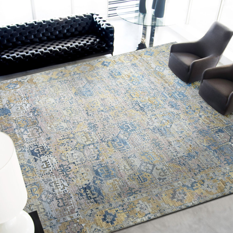 Tapis rectangulaire en laine noué à la main, Rectangle de 5 pi x 8 pi